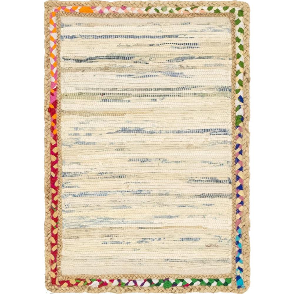 Striped Chindi Jute Rug, Ivory (2' 0 x 3' 0). Picture 1