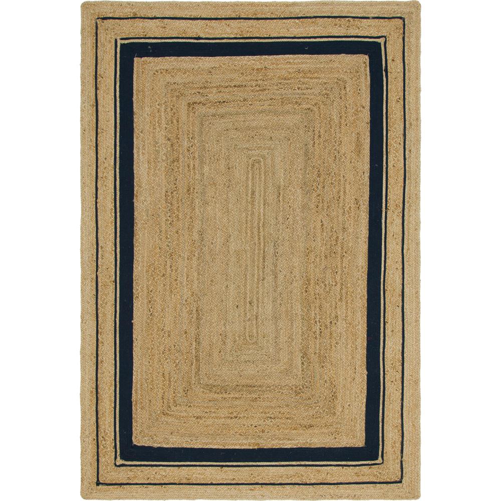 Gujarat Braided Jute Rug, Natural/Navy Blue (6' 0 x 9' 0). Picture 1