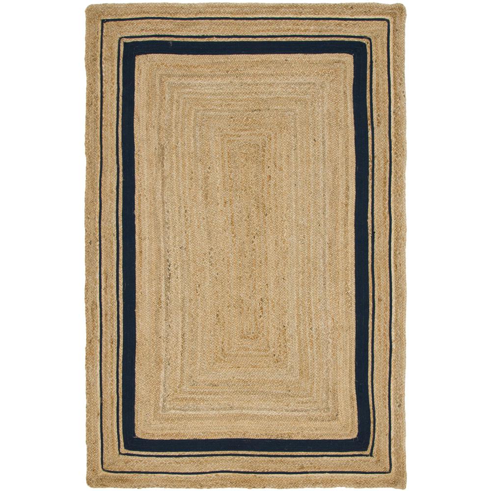 Gujarat Braided Jute Rug, Natural/Navy Blue (5' 0 x 8' 0). Picture 1