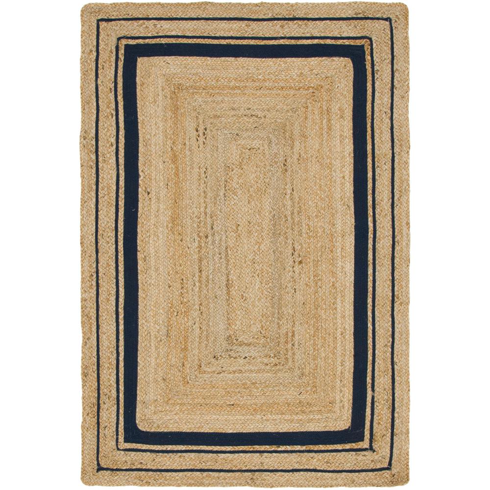 Gujarat Braided Jute Rug, Natural/Navy Blue (4' 0 x 6' 0). The main picture.