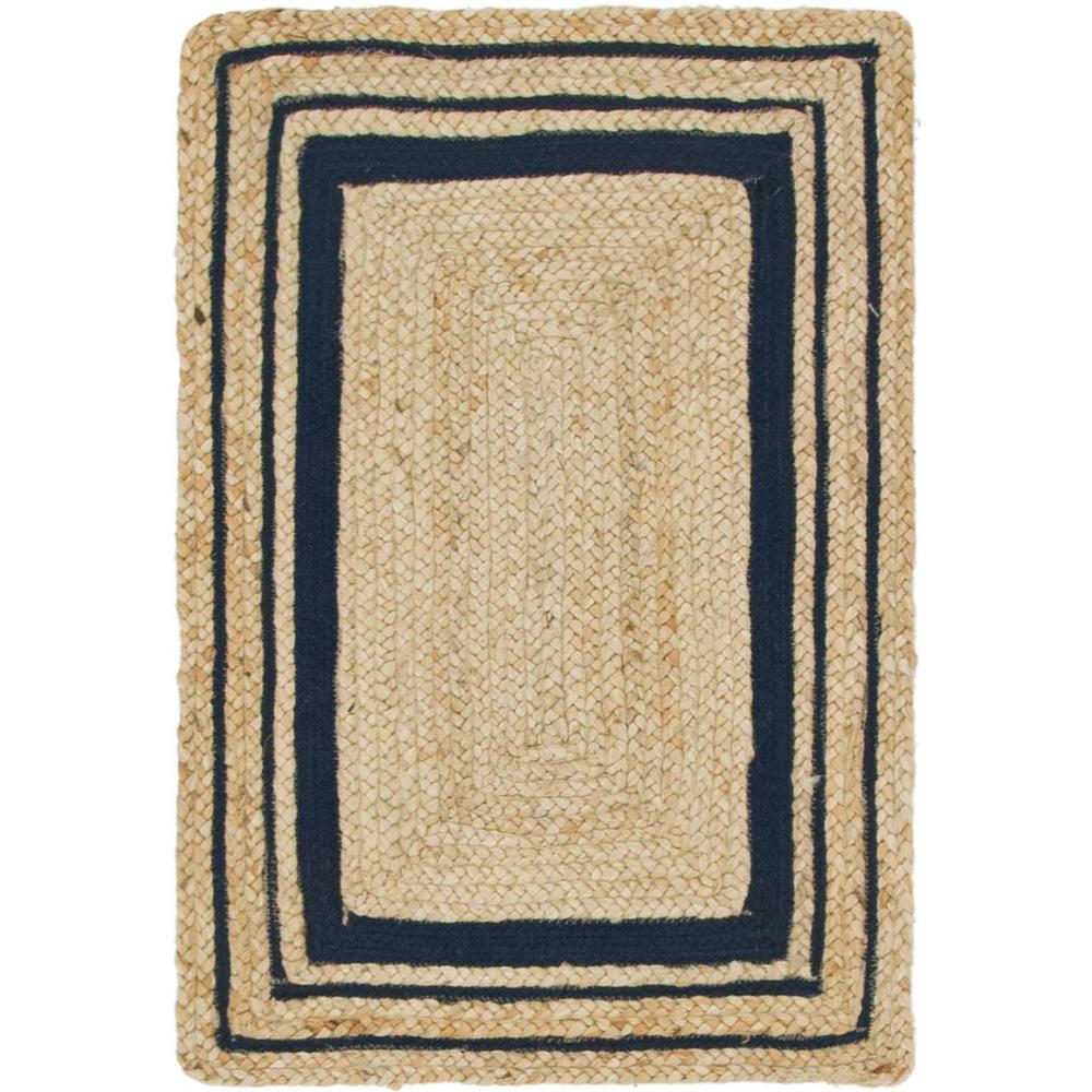 Gujarat Braided Jute Rug, Natural/Navy Blue (2' 0 x 3' 0). Picture 1