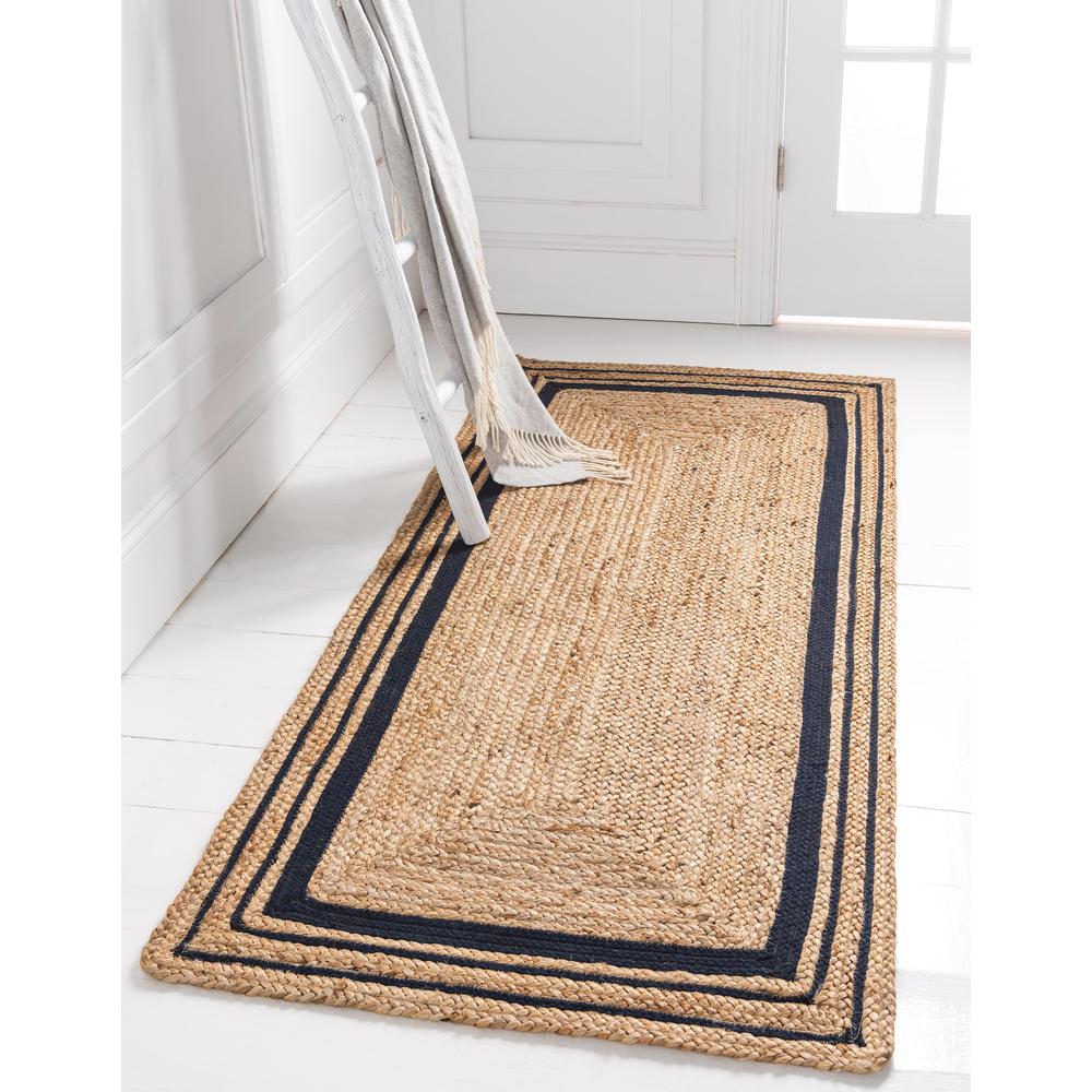 Gujarat Braided Jute Rug, Natural/Navy Blue (2' 6 x 6' 0). Picture 2