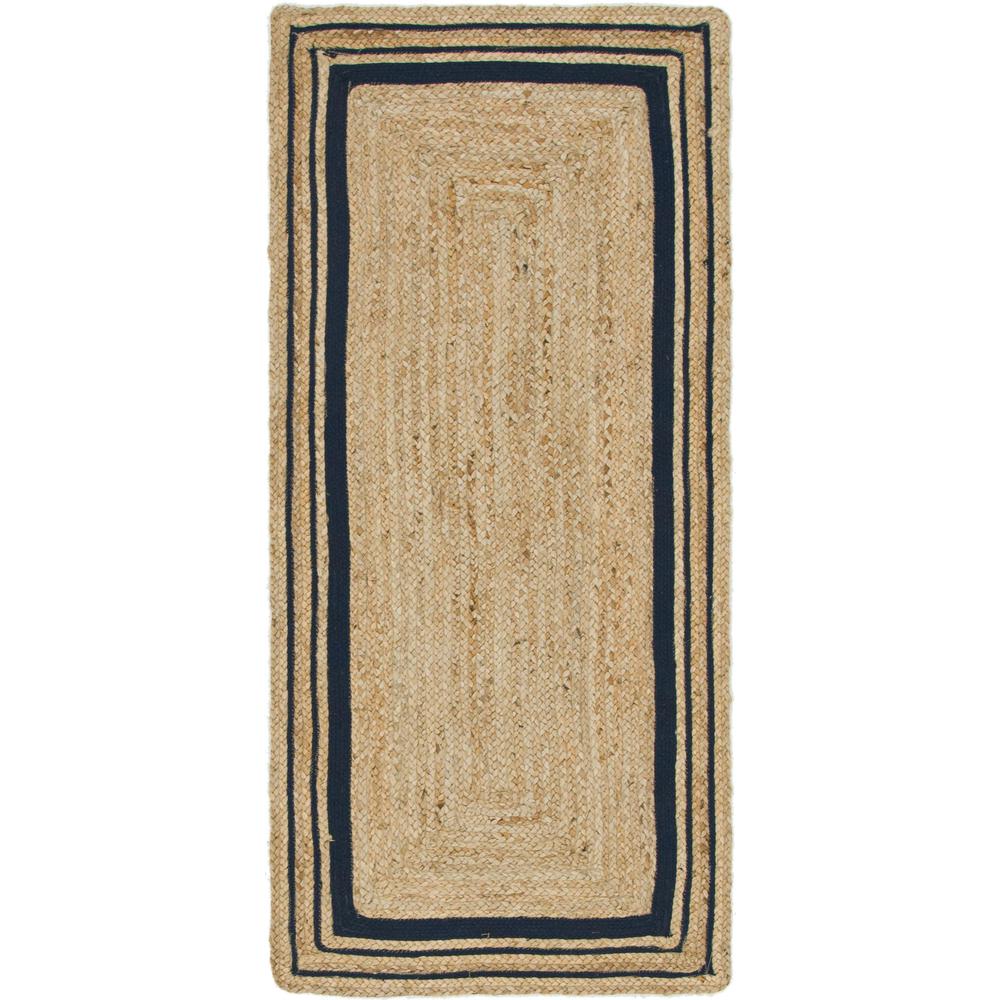 Gujarat Braided Jute Rug, Natural/Navy Blue (2' 6 x 6' 0). Picture 1