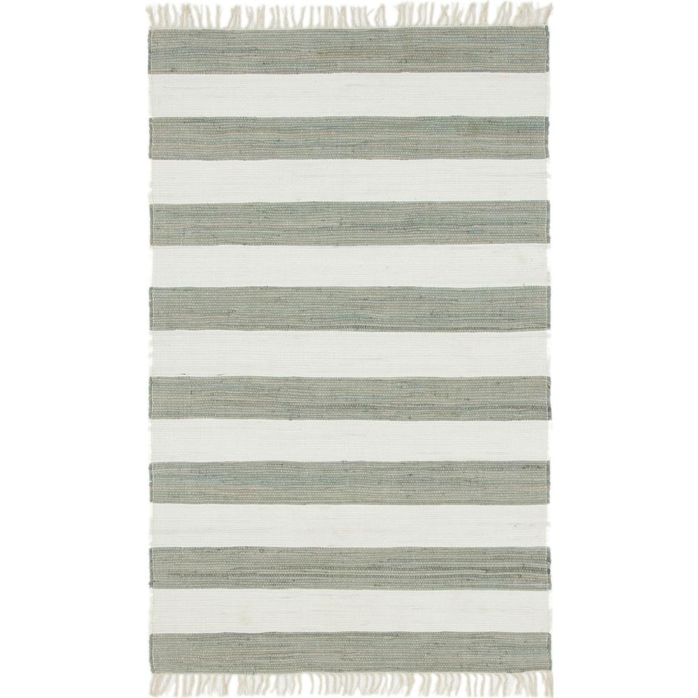 Striped Chindi Rag Rug, Gray (5' 0 x 8' 0). Picture 1