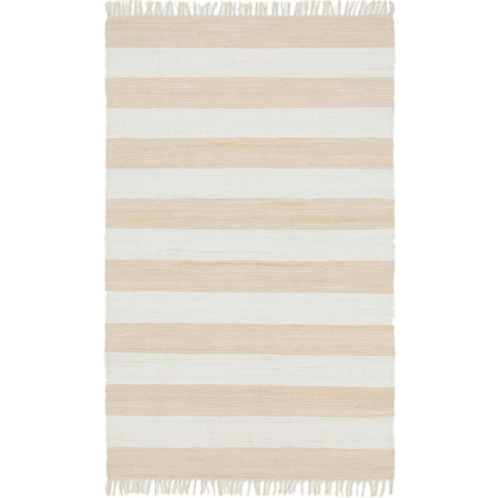 Striped Chindi Rag Rug, Beige (5' 0 x 8' 0). Picture 1