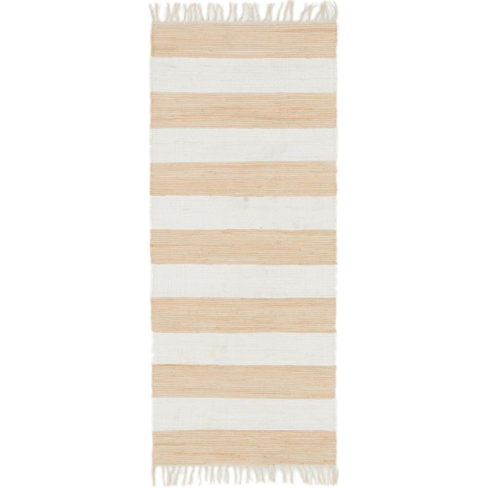 Striped Chindi Rag Rug, Beige (2' 6 x 6' 0). Picture 1