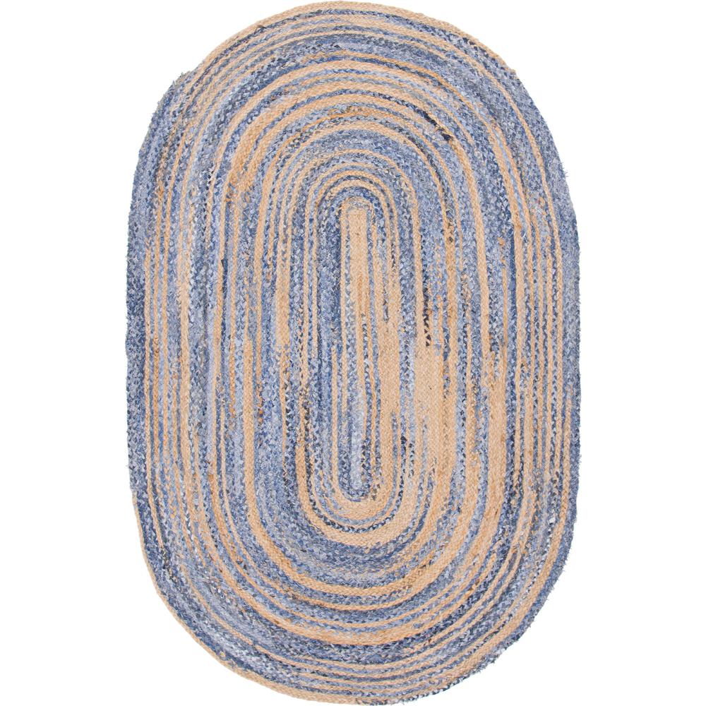 Braided Chindi Rug, Blue/Natural (5' 0 x 8' 0). Picture 1