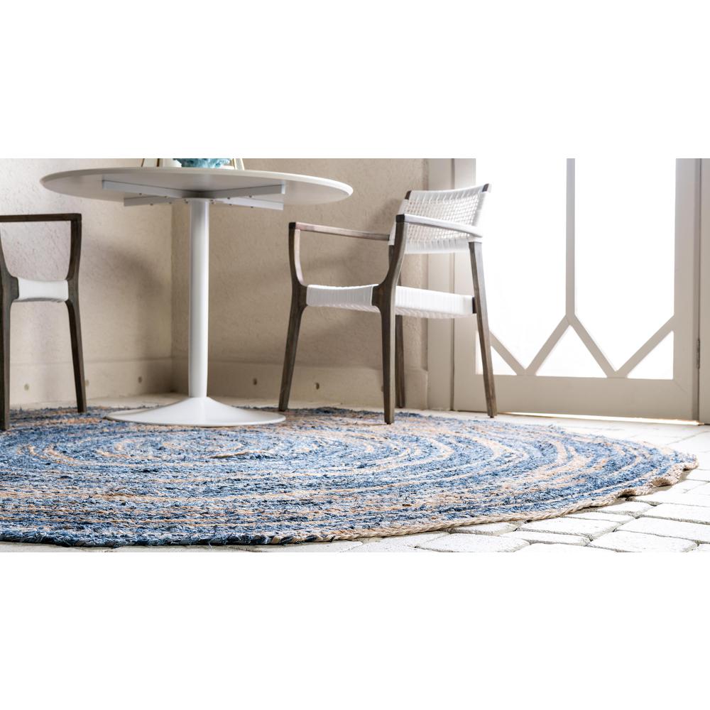 Braided Chindi Rug, Blue/Natural (8' 0 x 8' 0). Picture 4