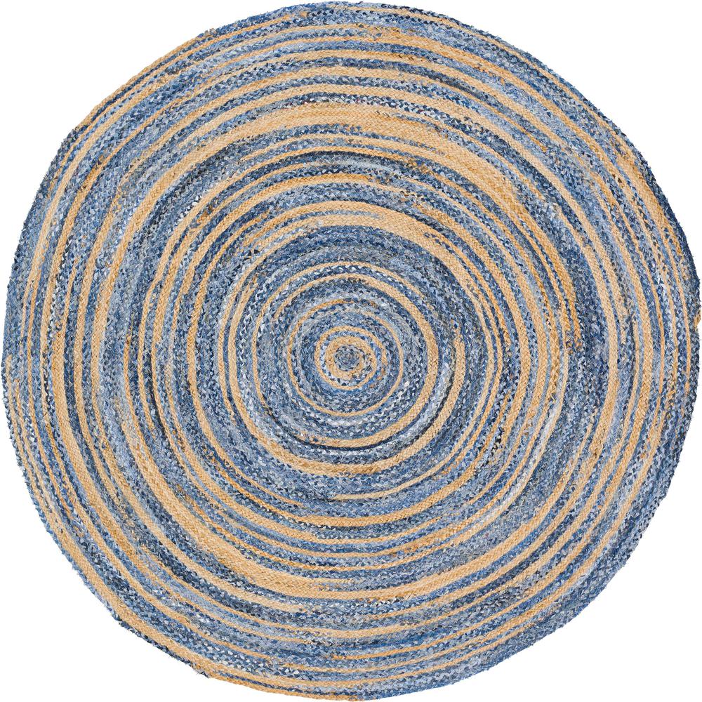 Braided Chindi Rug, Blue/Natural (8' 0 x 8' 0). Picture 1