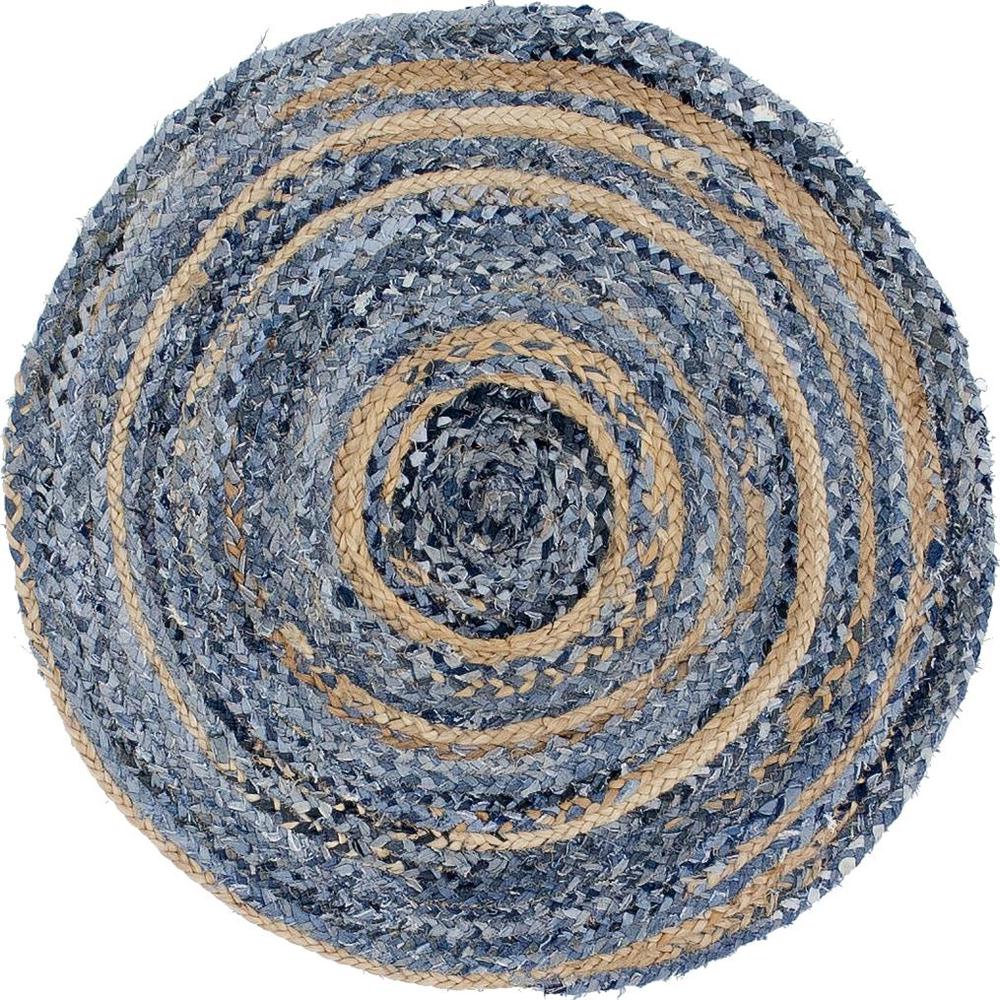 Braided Chindi Rug, Blue/Natural (3' 3 x 3' 3). Picture 1