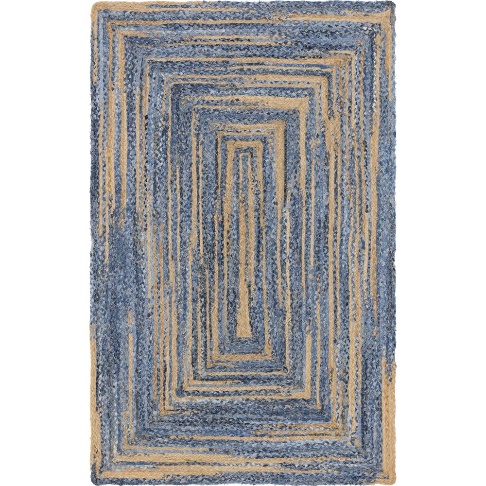 Braided Chindi Rug, Blue/Natural (5' 0 x 8' 0). Picture 1