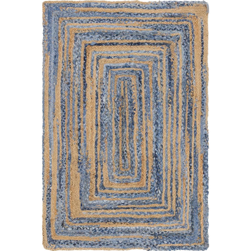 Braided Chindi Rug, Blue/Natural (4' 0 x 6' 0). Picture 1