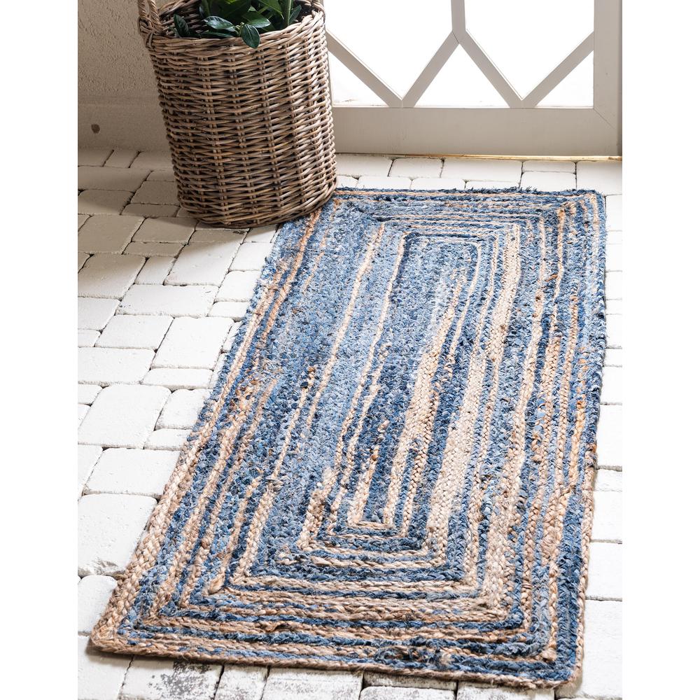 Braided Chindi Rug, Blue/Natural (2' 6 x 6' 0). Picture 2