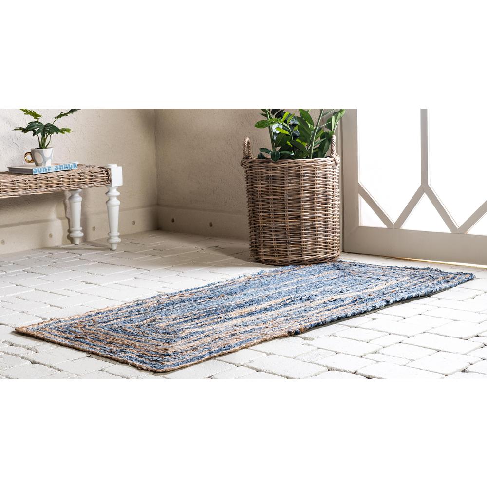 Braided Chindi Rug, Blue/Natural (2' 6 x 6' 0). Picture 3