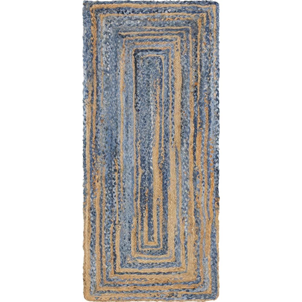 Braided Chindi Rug, Blue/Natural (2' 6 x 6' 0). Picture 1