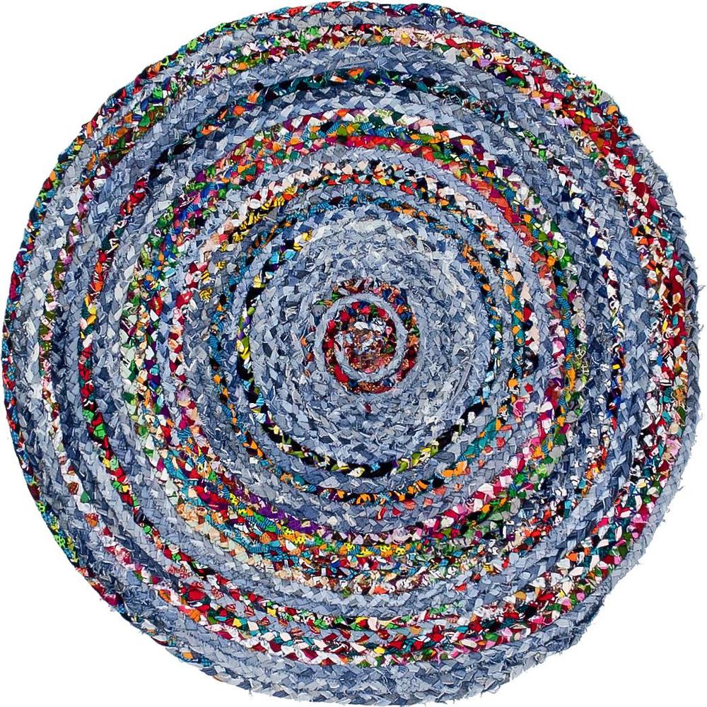 Braided Chindi Rug, Blue/Multi (3' 3 x 3' 3). Picture 1