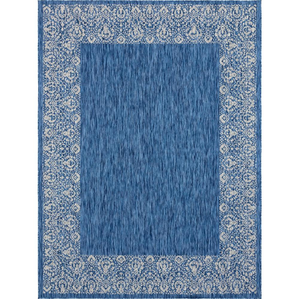 Outdoor Floral Border Rug, Blue (9' 0 x 12' 0). Picture 1