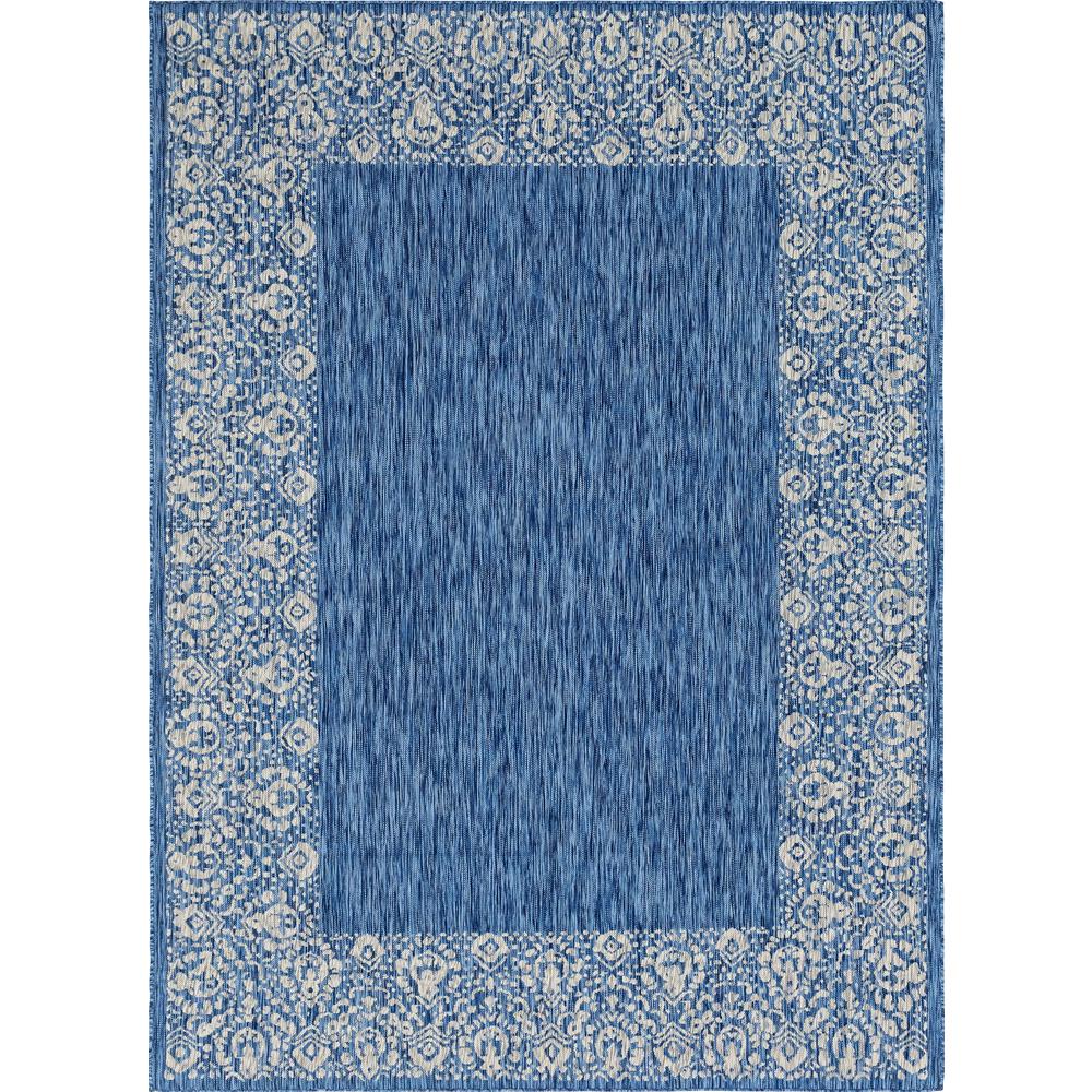 Outdoor Floral Border Rug, Blue (8' 0 x 10' 0). Picture 1