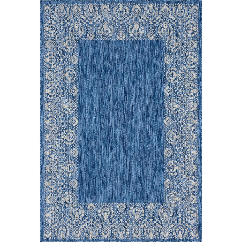 Outdoor Floral Border Rug, Blue (6' 0 x 9' 0). Picture 1