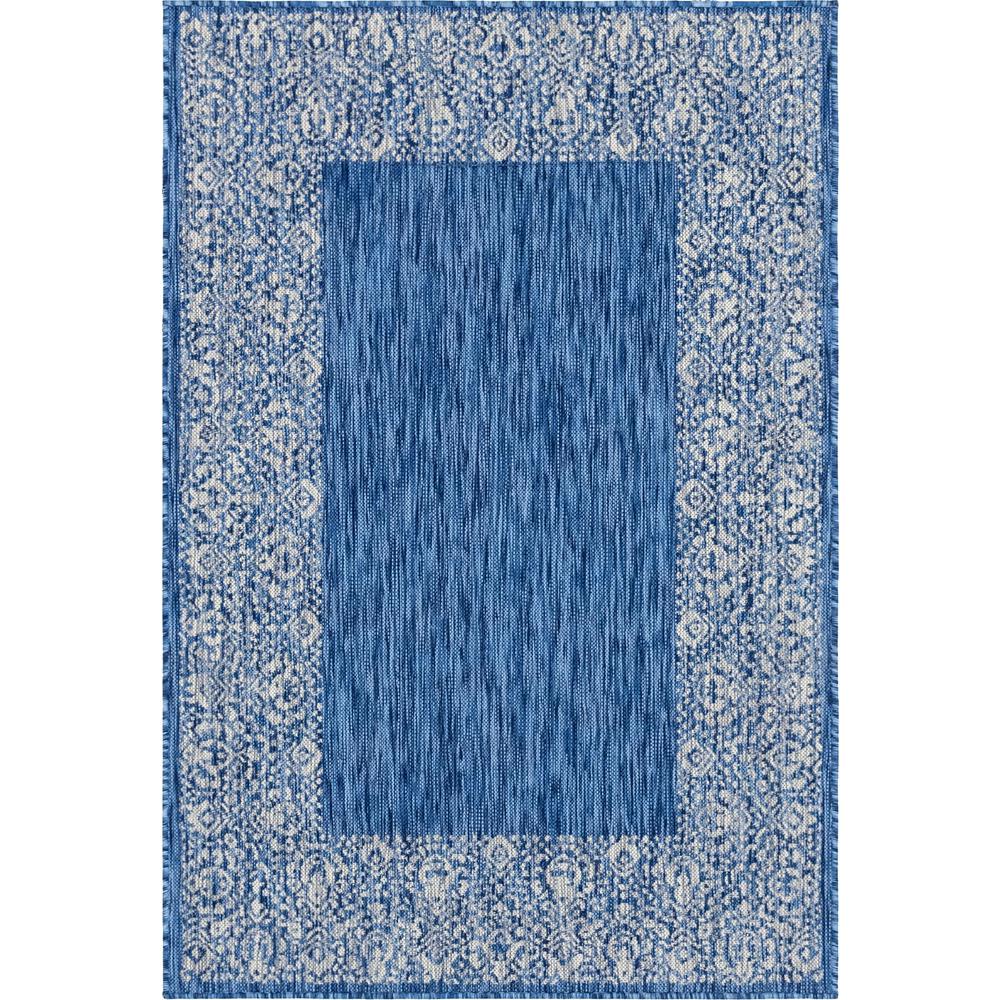 Outdoor Floral Border Rug, Blue (4' 0 x 6' 0). Picture 1