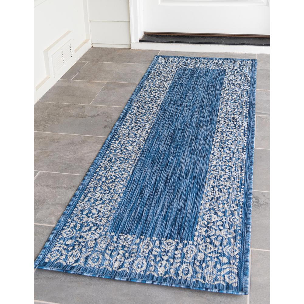 Outdoor Floral Border Rug, Blue (2' 0 x 6' 0). Picture 2