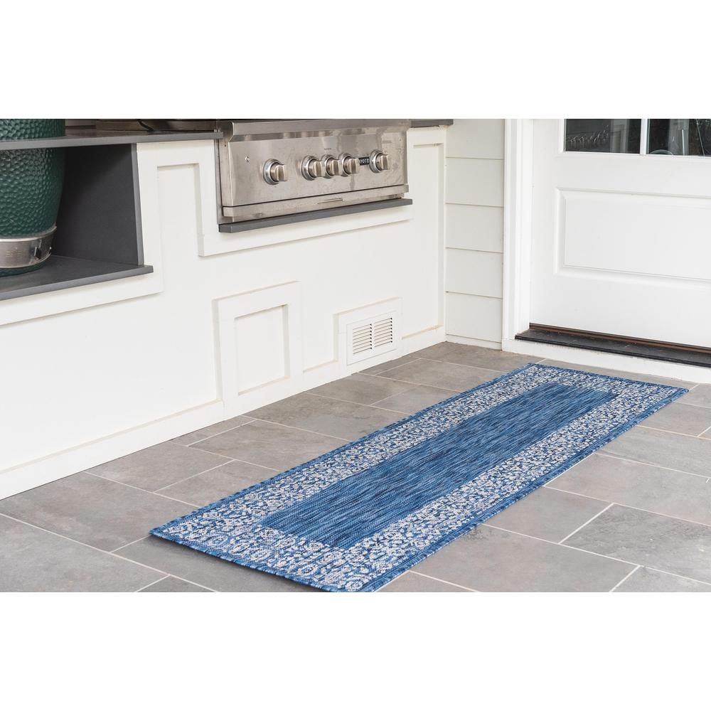 Outdoor Floral Border Rug, Blue (2' 0 x 6' 0). Picture 3