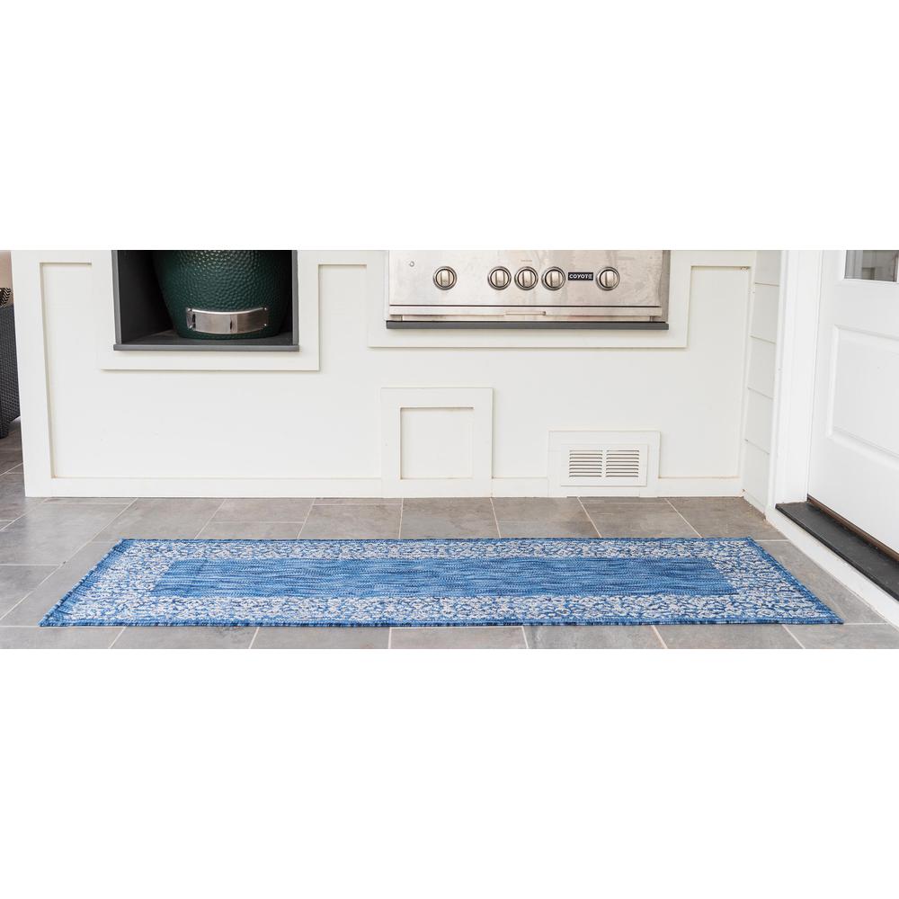 Outdoor Floral Border Rug, Blue (2' 0 x 6' 0). Picture 4