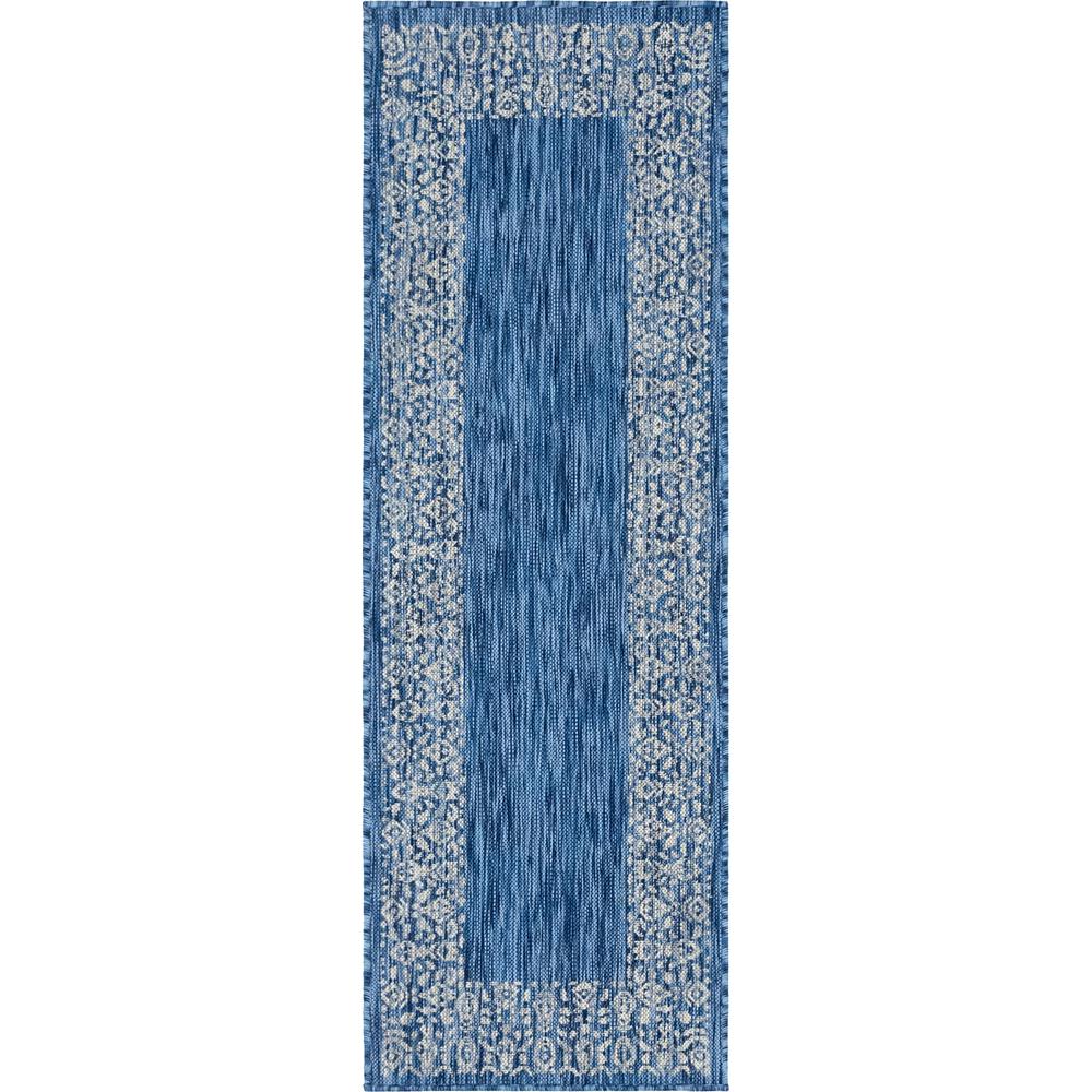 Outdoor Floral Border Rug, Blue (2' 0 x 6' 0). Picture 1