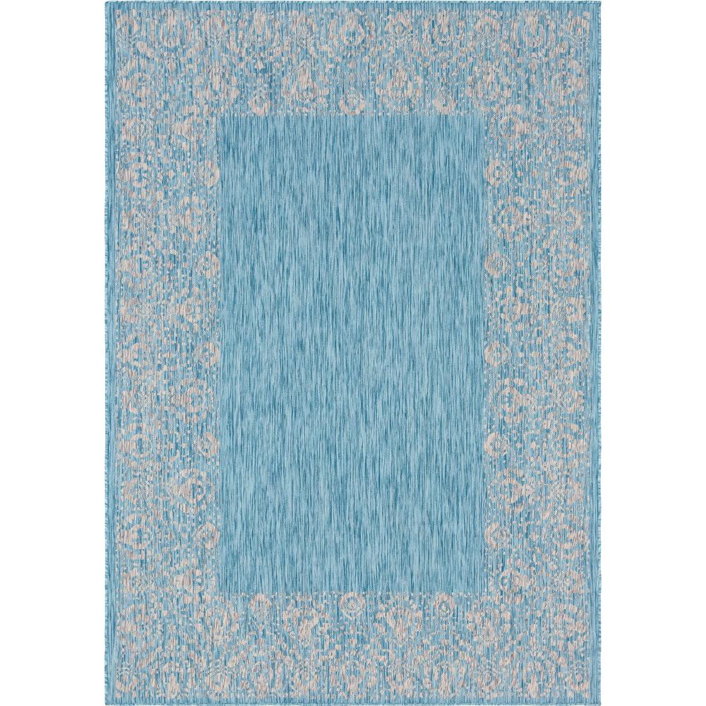 Outdoor Floral Border Rug, Aqua Blue (7' 0 x 10' 0). Picture 1