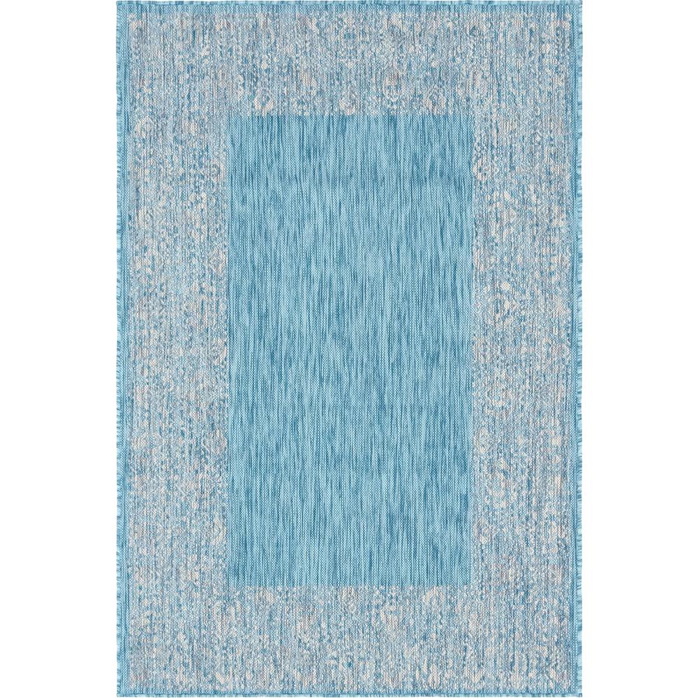 Outdoor Floral Border Rug, Aqua Blue (4' 0 x 6' 0). Picture 1