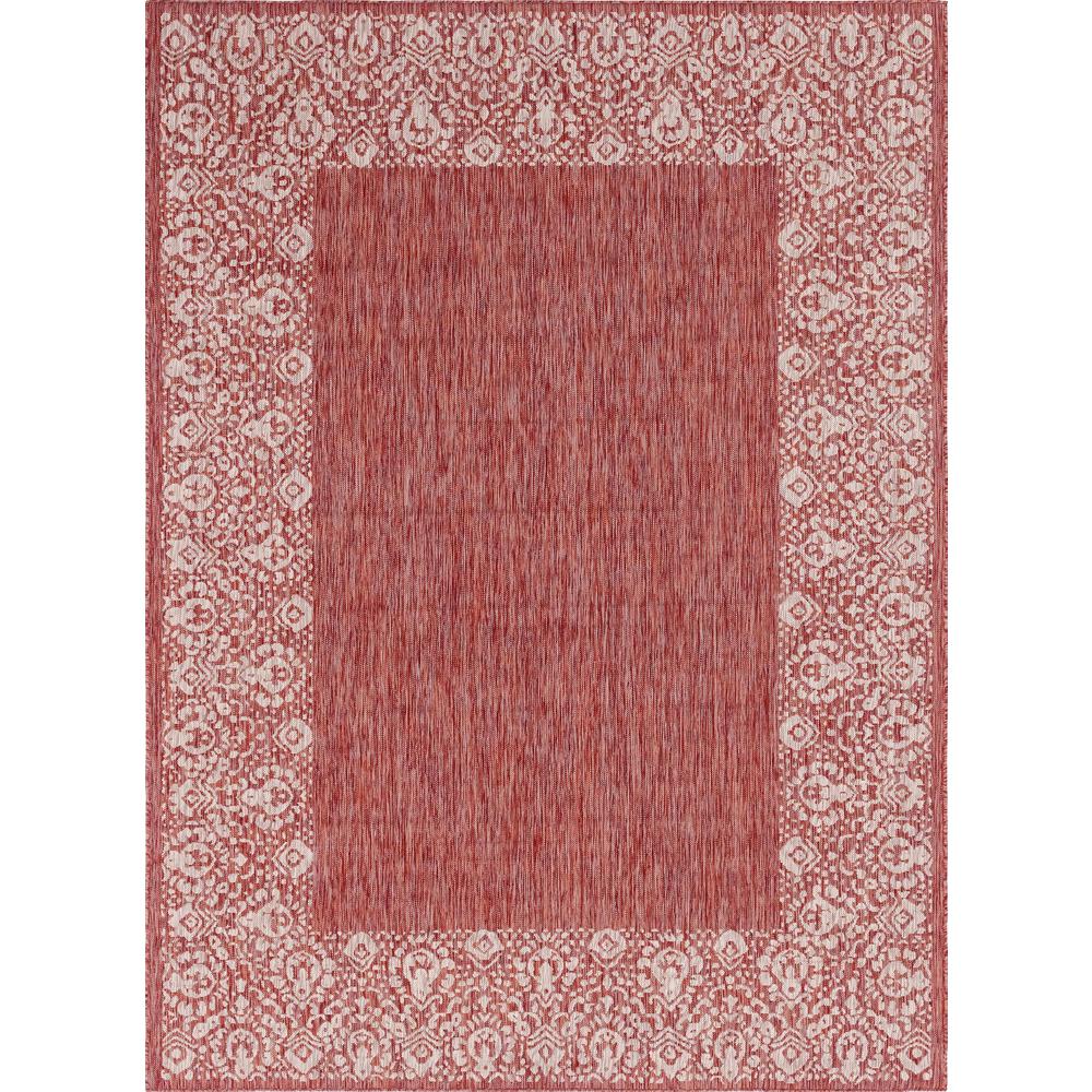 Outdoor Floral Border Rug, Rust Red (8' 0 x 11' 4). Picture 1