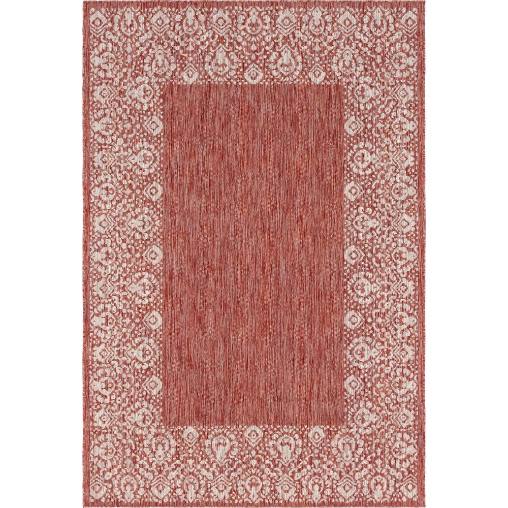 Outdoor Floral Border Rug, Rust Red (6' 0 x 9' 0). Picture 1