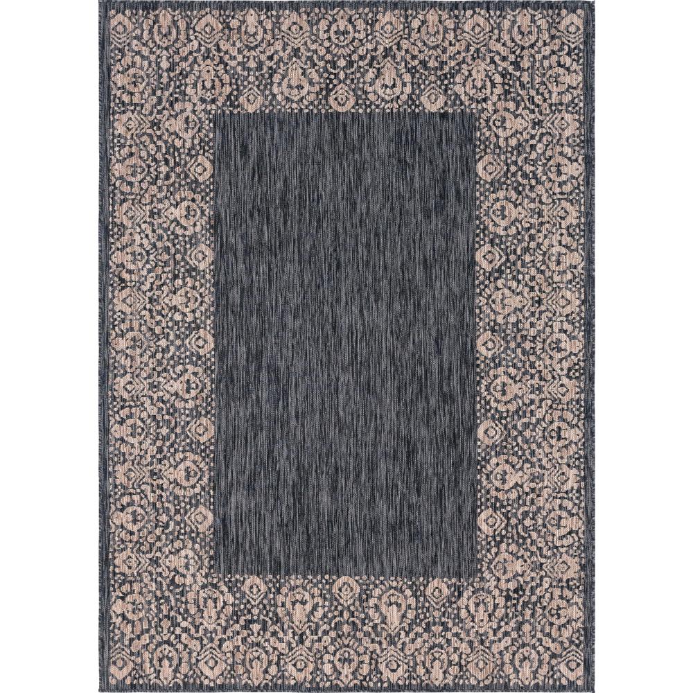 Outdoor Floral Border Rug, Charcoal Gray (8' 0 x 11' 4). Picture 1