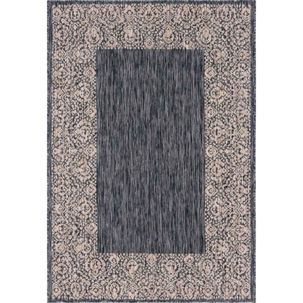 Outdoor Floral Border Rug, Charcoal Gray (4' 0 x 6' 0). Picture 1