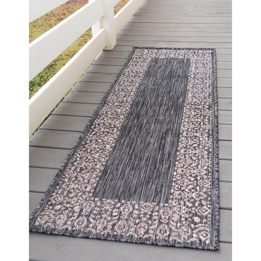 Outdoor Floral Border Rug, Charcoal Gray (2' 0 x 6' 0). Picture 2