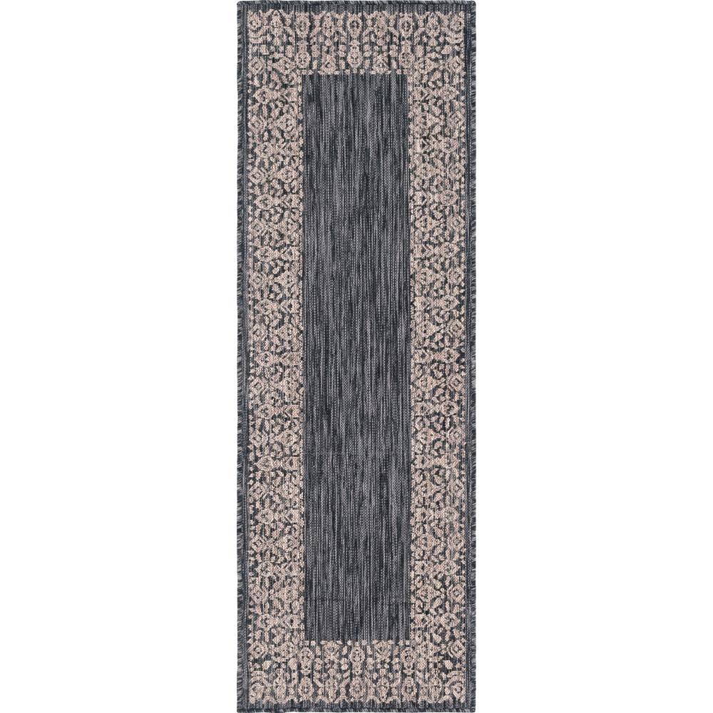 Outdoor Floral Border Rug, Charcoal Gray (2' 0 x 6' 0). Picture 1