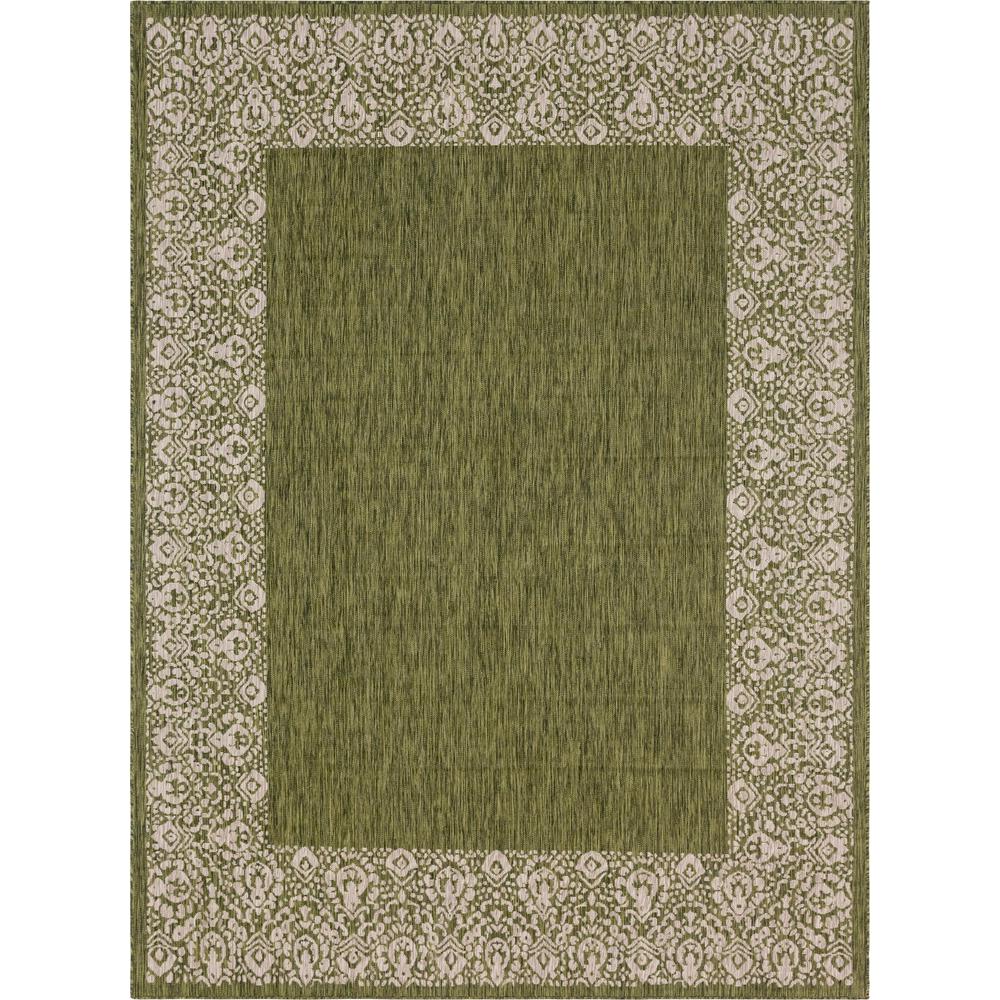 Outdoor Floral Border Rug, Green (9' 0 x 12' 0). The main picture.