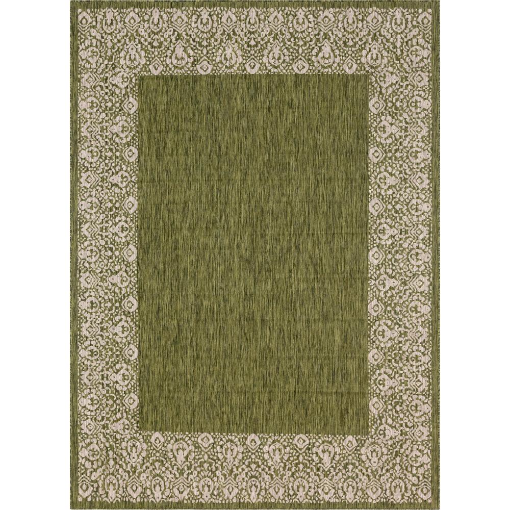 Outdoor Floral Border Rug, Green (8' 0 x 11' 4). Picture 1
