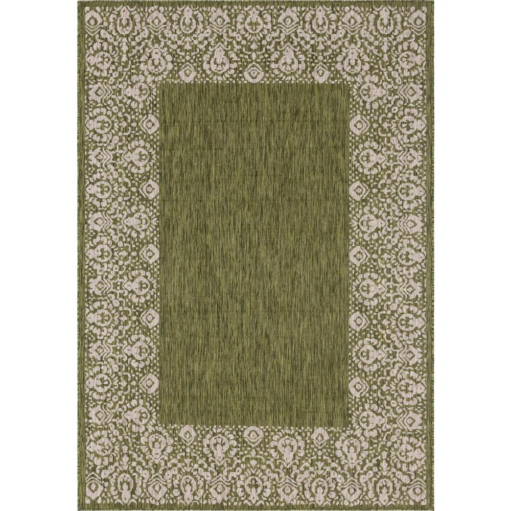 Outdoor Floral Border Rug, Green (7' 0 x 10' 0). Picture 1