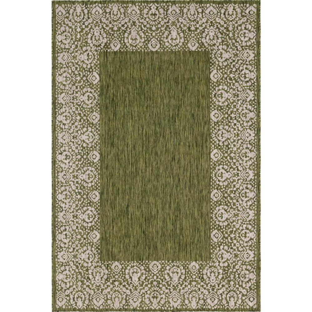 Outdoor Floral Border Rug, Green (6' 0 x 9' 0). Picture 1