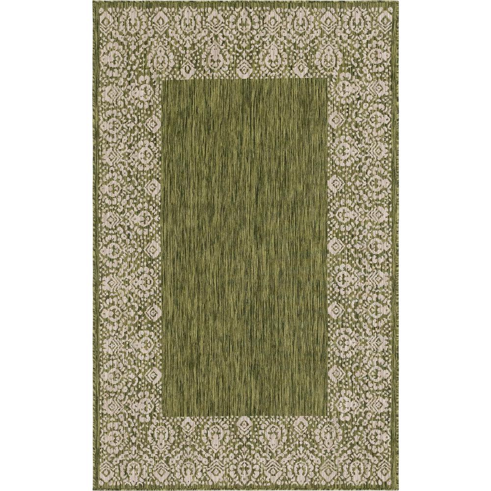 Outdoor Floral Border Rug, Green (5' 0 x 8' 0). Picture 1