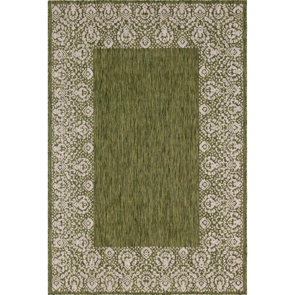 Outdoor Floral Border Rug, Green (4' 0 x 6' 0). Picture 1