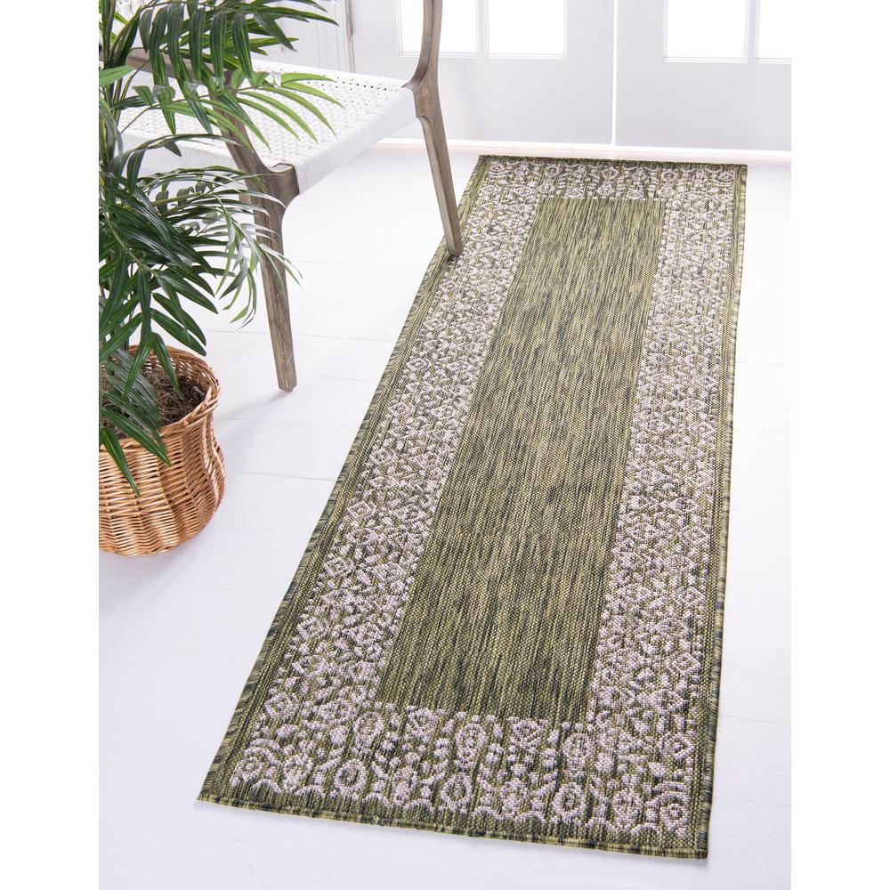 Outdoor Floral Border Rug, Green (2' 0 x 6' 0). Picture 2
