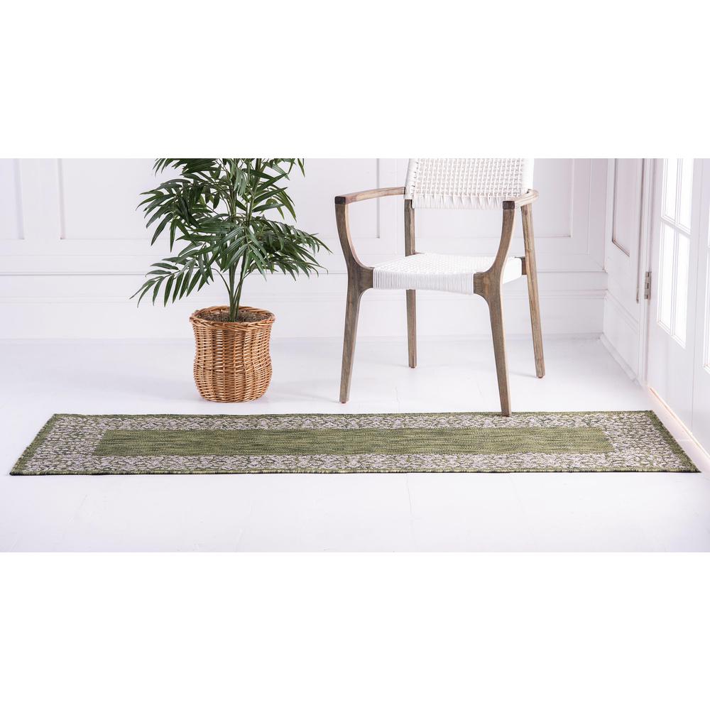 Outdoor Floral Border Rug, Green (2' 0 x 6' 0). Picture 3