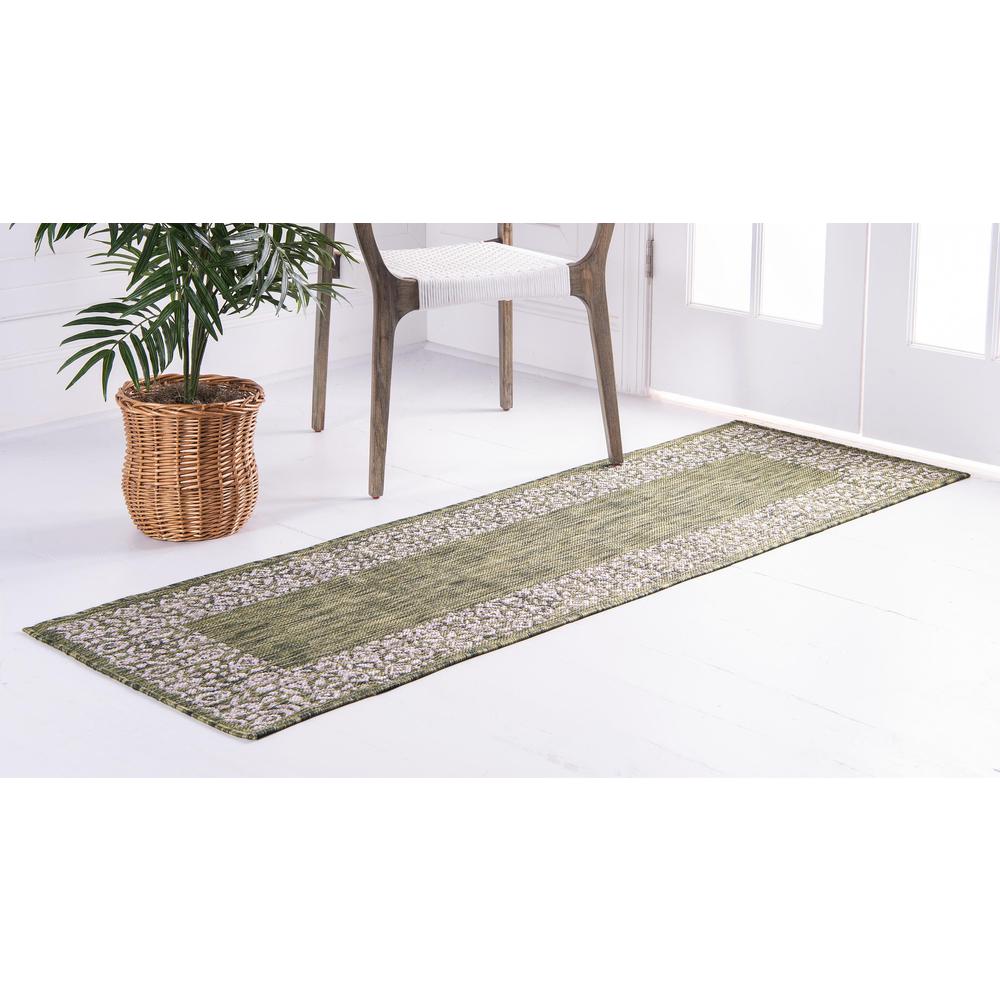 Outdoor Floral Border Rug, Green (2' 0 x 6' 0). Picture 4