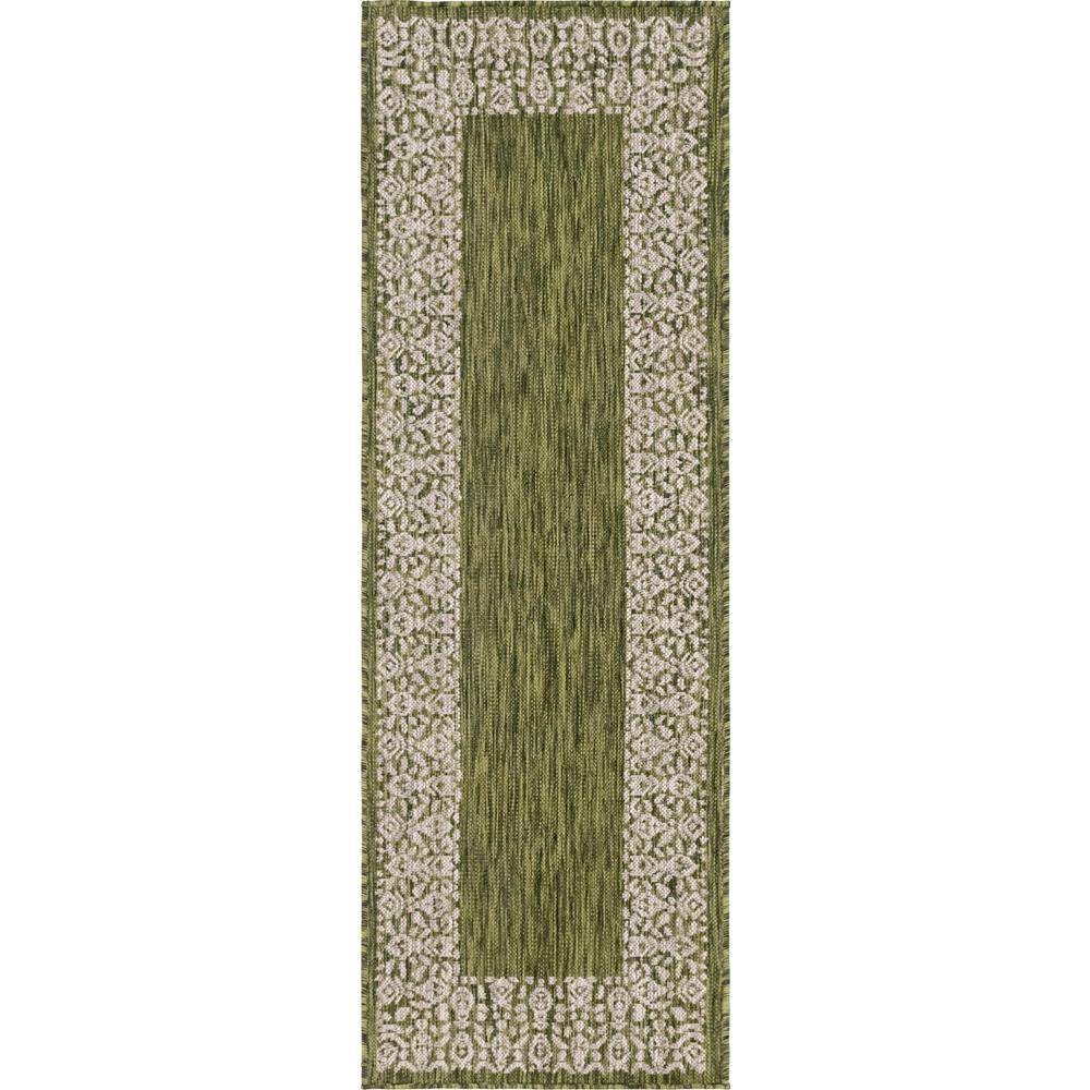 Outdoor Floral Border Rug, Green (2' 0 x 6' 0). Picture 1