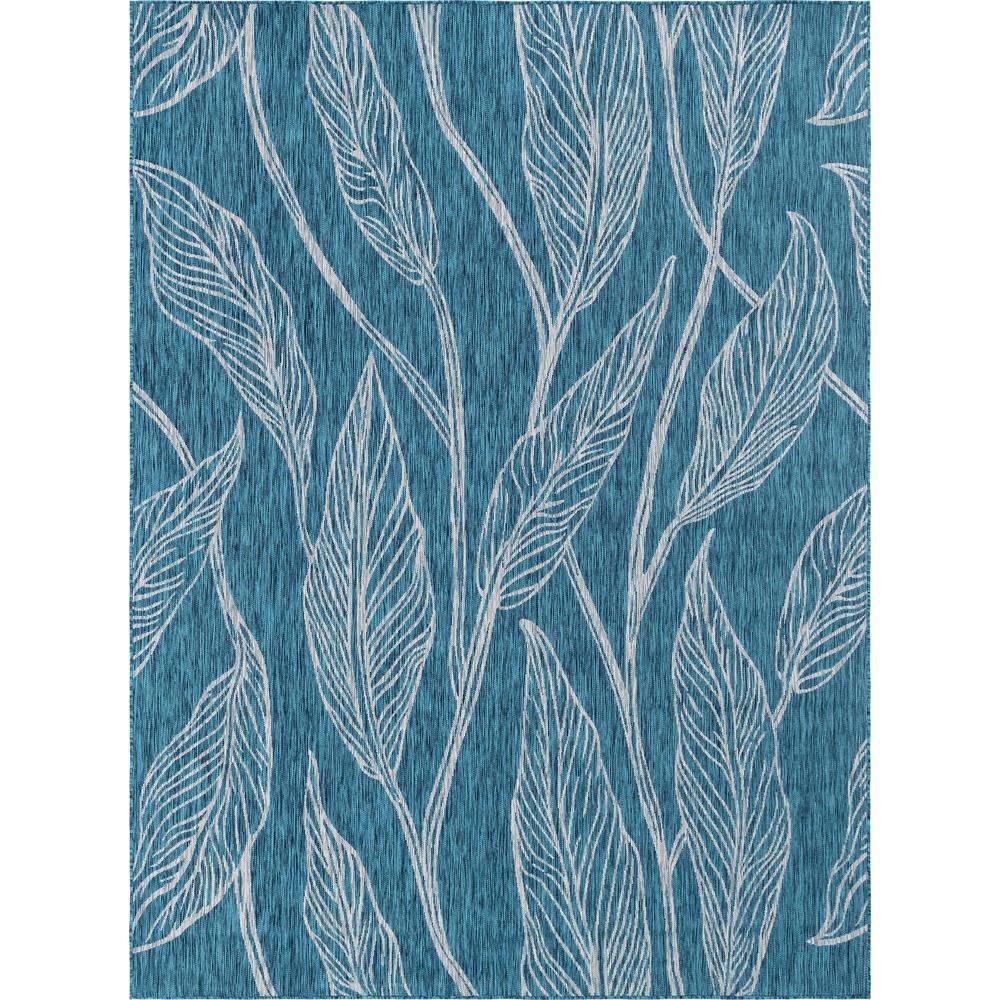 Outdoor Leaf Rug, Teal (9' 0 x 12' 0). Picture 1