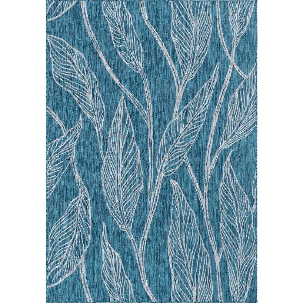Outdoor Leaf Rug, Teal (8' 0 x 11' 4). Picture 1