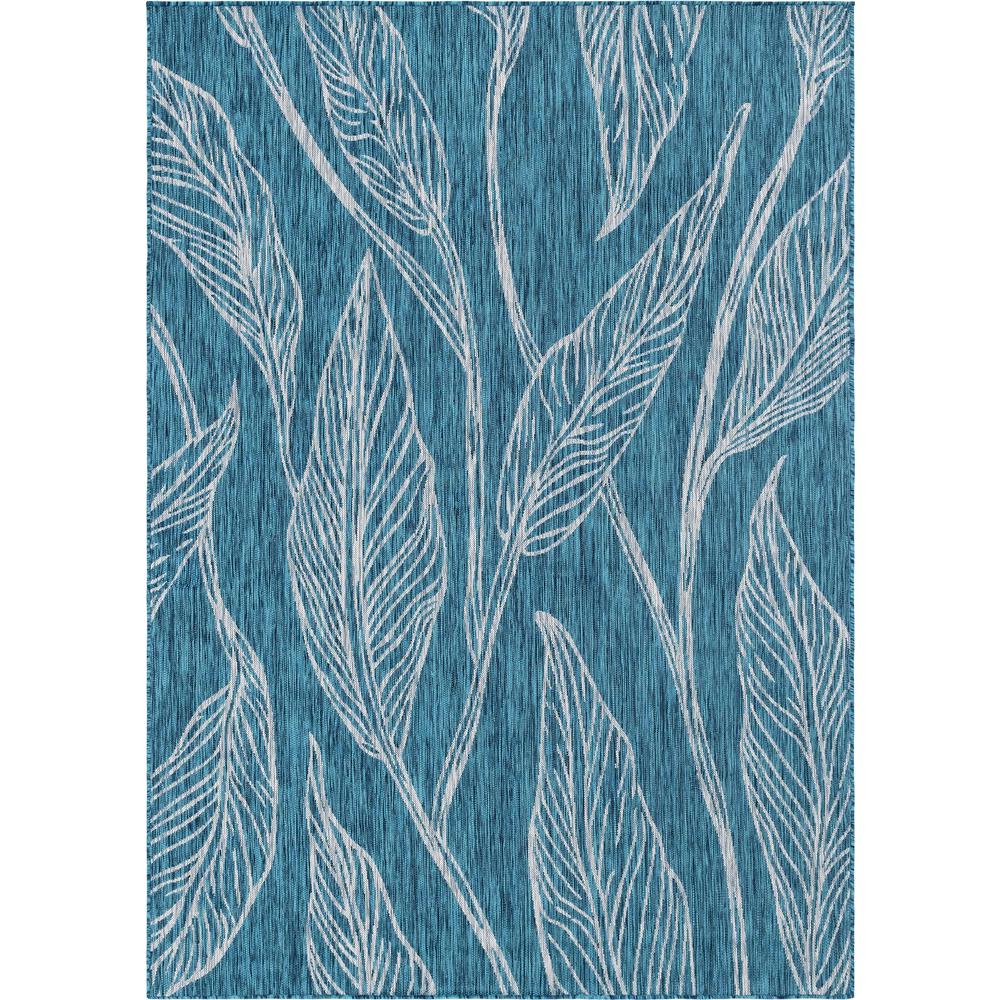 Outdoor Leaf Rug, Teal (7' 0 x 10' 0). Picture 1