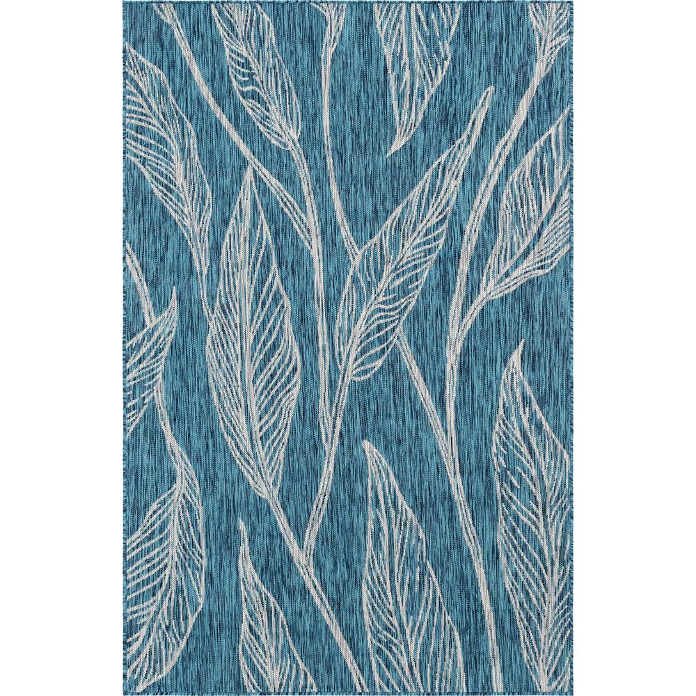 Outdoor Leaf Rug, Teal (5' 0 x 8' 0). The main picture.